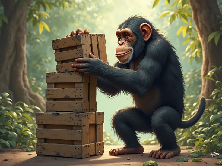 chimp stacking wooden crates