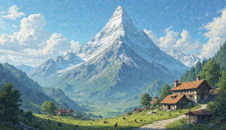 A mountain around a small village