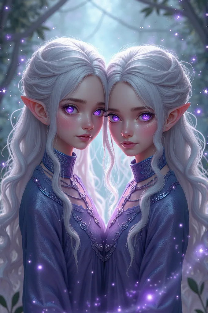 Silver Hair，Purple Eyes，twin brother and sister