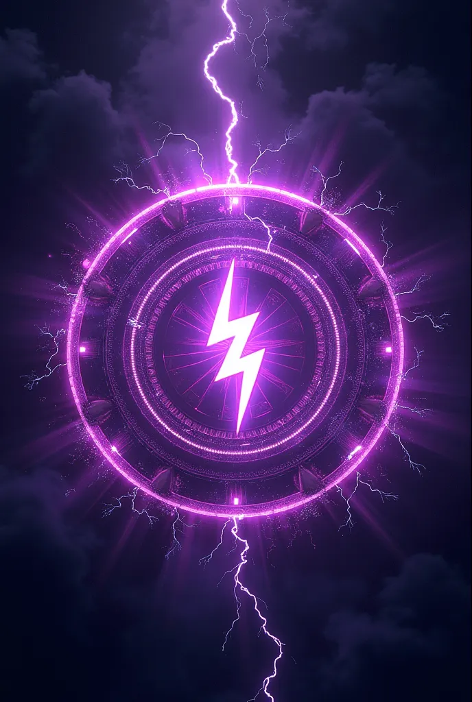 Draw an electric magic circle seen from above. must have an electric-shaped icon in the center. Make the color of the magic circle purple