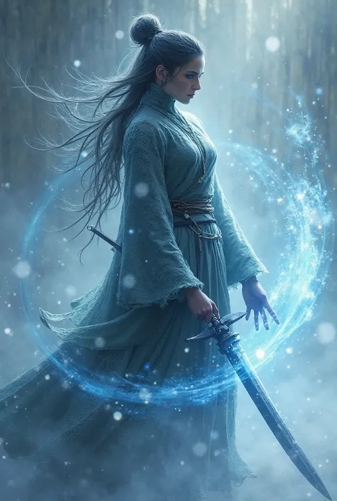 A sultry Female Samurai Spirit, wielding a frost katana. Spectral frost aura.