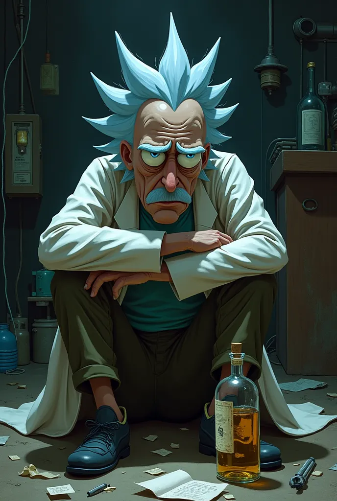 Rick Sanchez drunk and sad