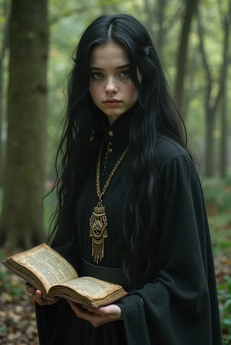 (A daughter of Severus Snape: (European girl, black hair, green eyes))’s hands trembled as she opened an old, weathered diary she found hidden beneath a broken stone. The entries were written in a language she didn’t recognize, but one phrase stood out: ‘T...