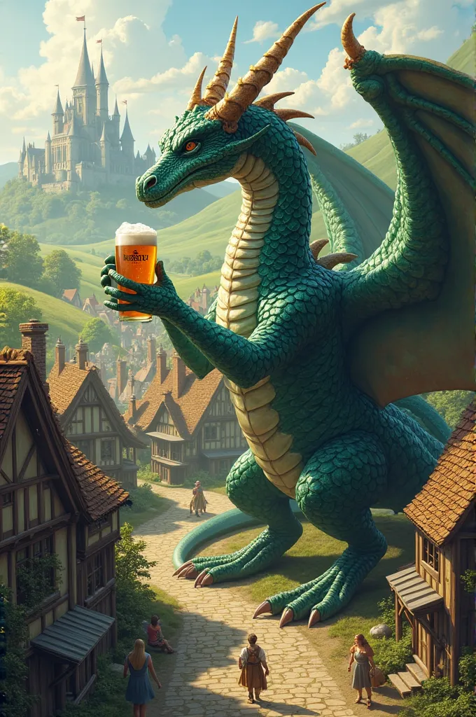 A dragon with a beer in the middle ages
