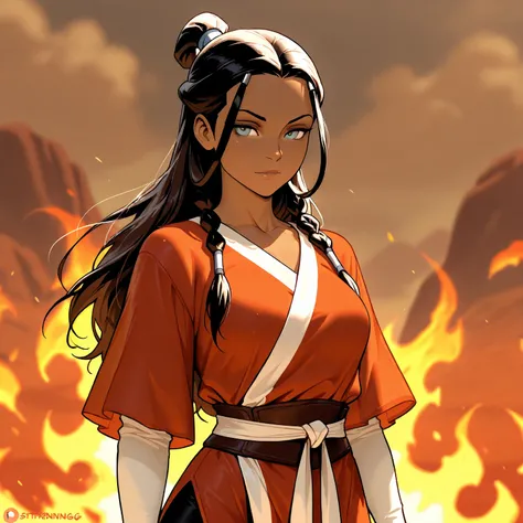 Stunningly attractive woman, Katara, Fire Nation clothes, Avatar: The Last Airbender, High Resolution, Masterpiece, glistening, impeccable physical shape, casual clothing, different hairstyles, different clothing, different clothing styles, different cloth...