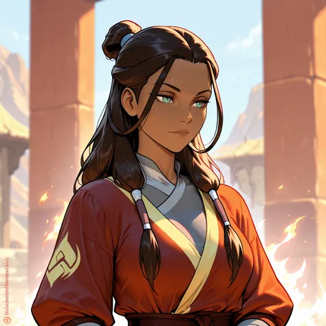 Stunningly attractive woman, Katara, Fire Nation clothes, Avatar: The Last Airbender, High Resolution, Masterpiece, glistening, impeccable physical shape, casual clothing, different hairstyles, different clothing, different clothing styles, different cloth...