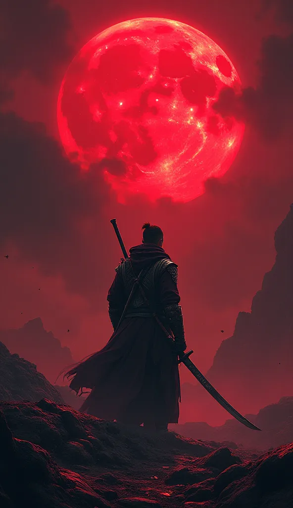 Red moonlight like jet black blood is standing against evil by passing Daitachi Muramasa