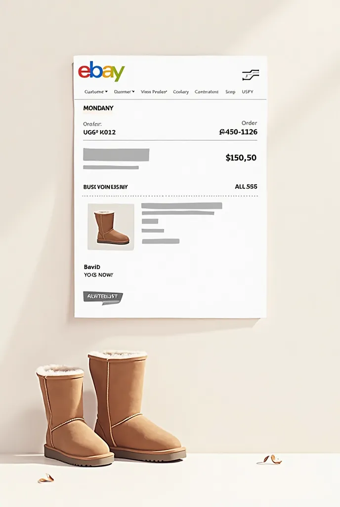 eBay order email confirmation for David for purchased Uggs 