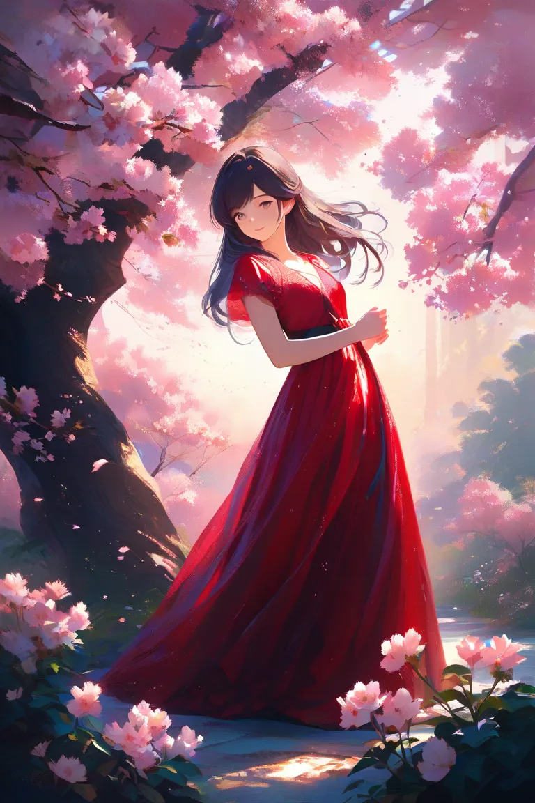 Anime girl in red dress