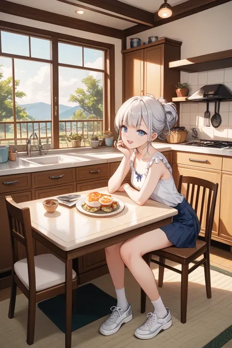 14.LDK of 5 tatami mats
Peninsula-shaped half-open kitchen
The kitchen wall facing the living room is an accent wall and is navy
ash white flooring
The wallpaper is white
The dining table is a round table、The top plate is oak material、2 chairs are made of ...