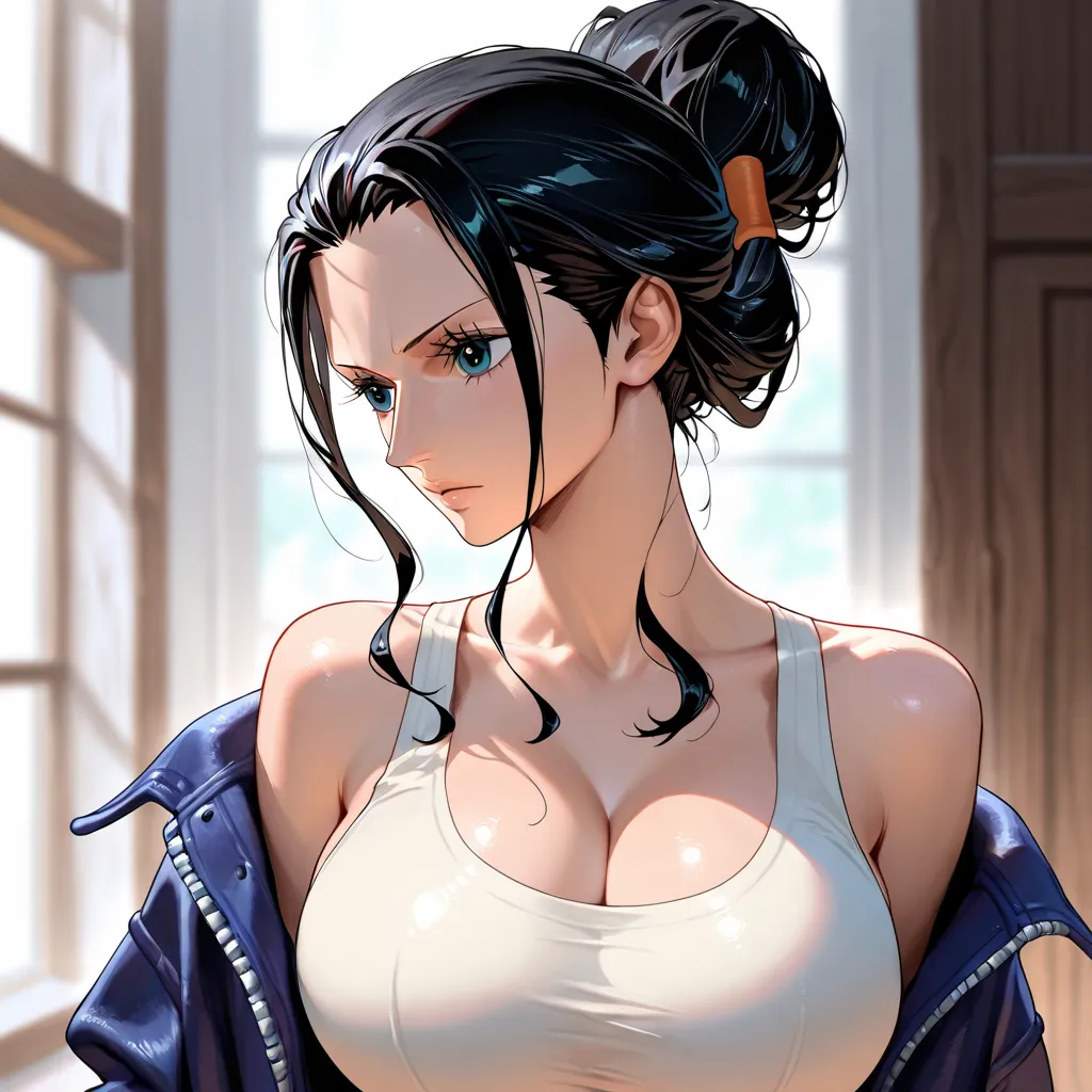 Stunningly attractive woman, Nico Robin, One Piece, High Resolution, Masterpiece, glistening, impeccable physical shape, casual clothing, different hairstyles, different clothing, different clothing styles, different clothing, Solo, 1girl, 