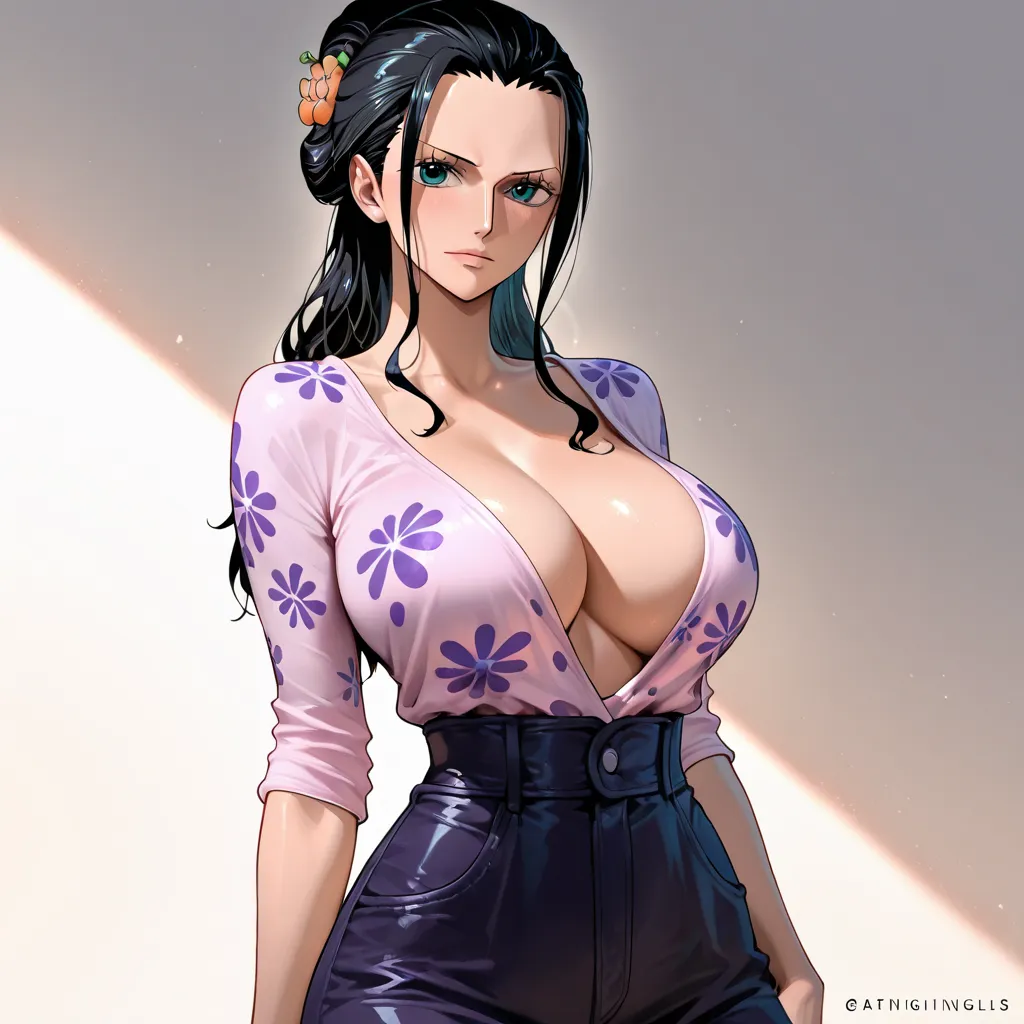 Stunningly attractive woman, Nico Robin, One Piece, High Resolution, Masterpiece, glistening, impeccable physical shape, casual clothing, different hairstyles, different clothing, different clothing styles, different clothing, Solo, 1girl, 