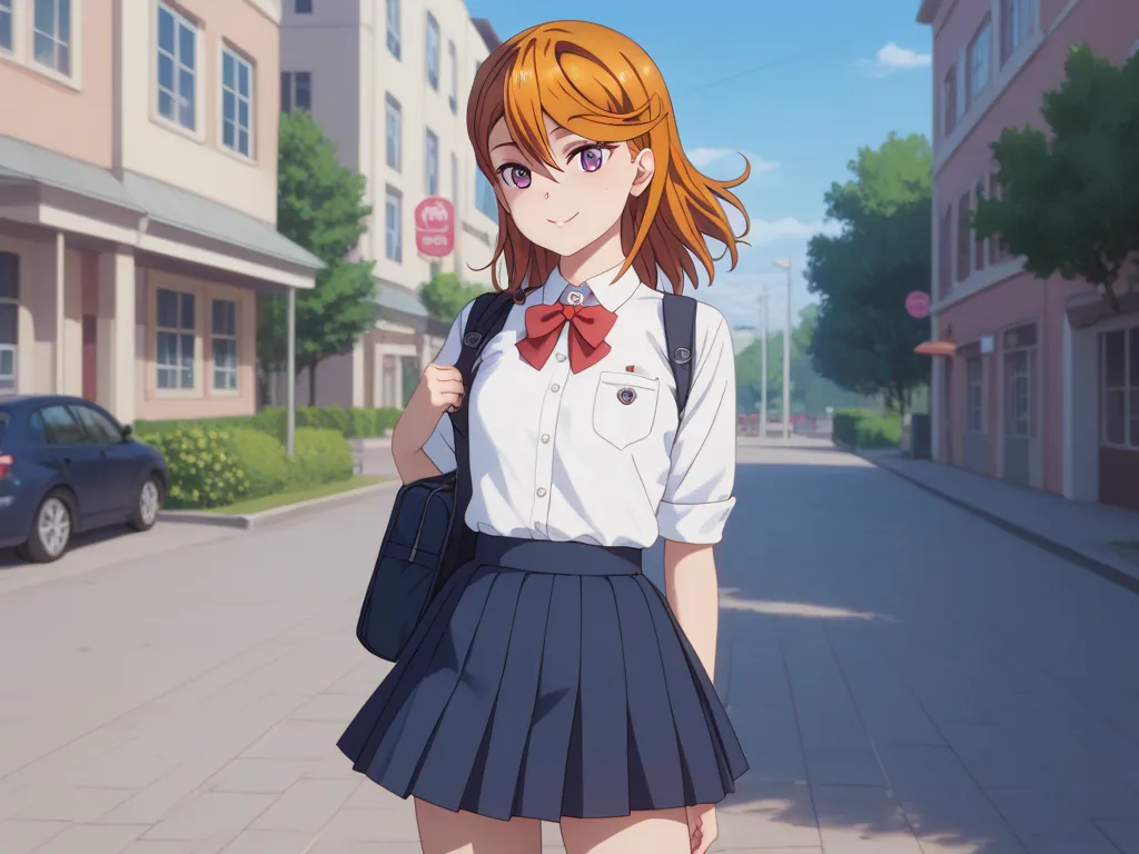 Shibuya Kanon、 purple eyes、orange hair small tits、sex school uniform