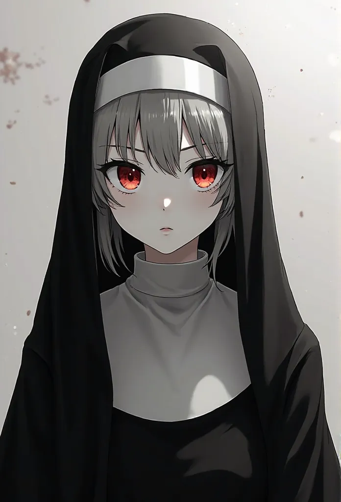 Maiden nun anime girl black and white with red eyes