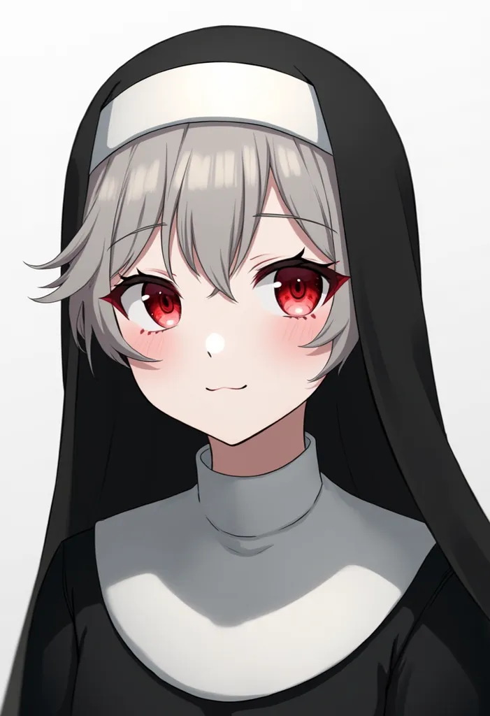 Maiden nun anime girl black and white with red eyes make it smile