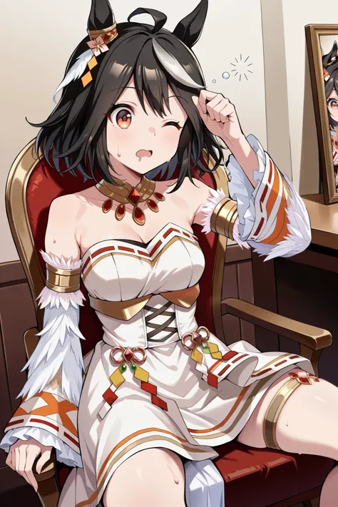 ( masterpiece, Ultra High Precision, 16k, RAW photo, complicated), (sharp concentration, Crisp details), (Wide range of colors, Vivid details), Noise reduction, 1 girl , (( Kitasan Black \( Uma Musume\)), ( one eye closed , Sleepy eyes), ( surprised face),...