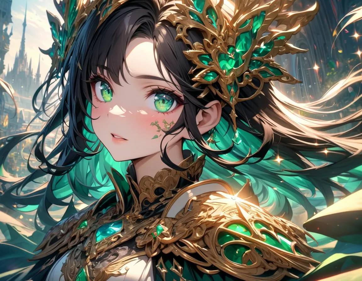 Ultra detailed, HDR, Highres, absurdres, master piece,  beautiful young woman, princess, long black hair ,aqua green eyes, extremely detailed face and eyes, glittering, magical, fantasy 