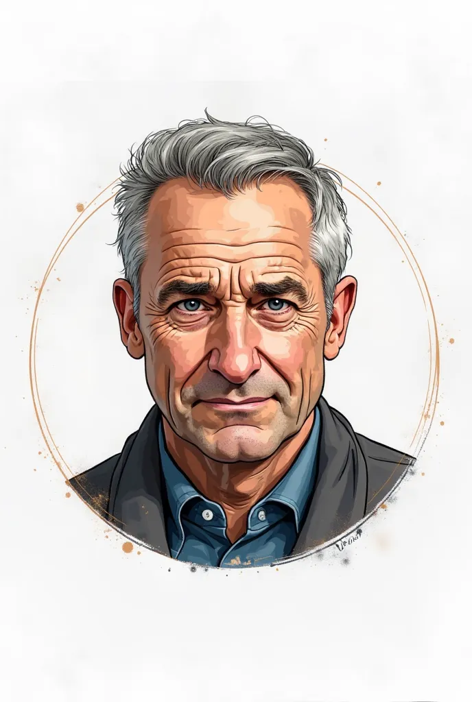 CREATE AN AUTARK: technical developer, he is 50 years old , on a white background in a circle, let the portrait be more of a drawing, rather than photo