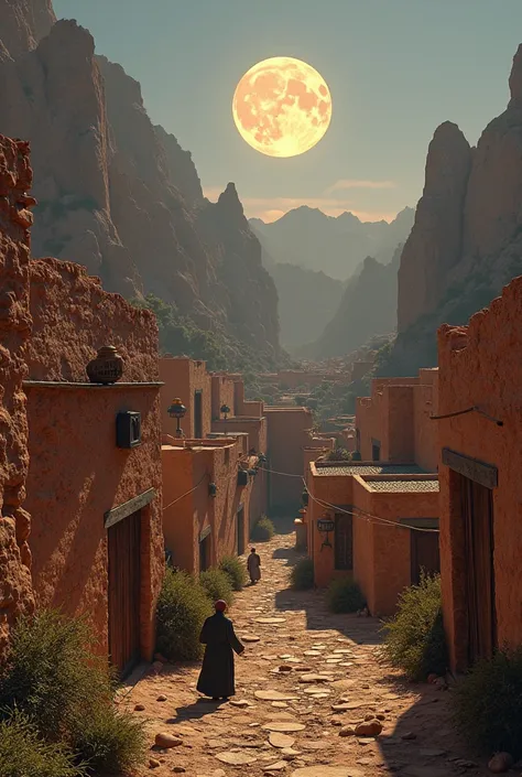   - "Traditional Amazigh village in Western Anti-Atlas, first moon, Ramadan atmosphere, cinematic details, cultural  