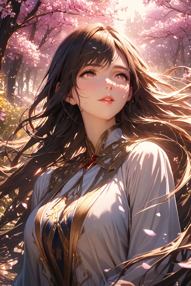 間桐cherry blossoms(Fate),big breasts, very long hair, open your mouth slightly, cherry blossoms,