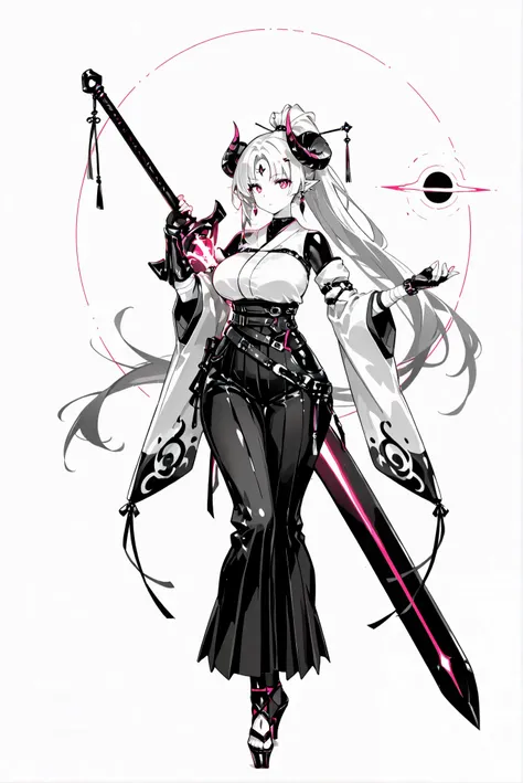 （ , stands，full body，high heels，front view，Standing picture，white background:1.7)，HoleHeels，oval/Circle/Thorn/Horn Heels，,Limited Color Palette,Colorful,Bright Color,flashing silhouette,neon,black light ,watch, masterpiece,，azsd, high ponytail, long hair, ...