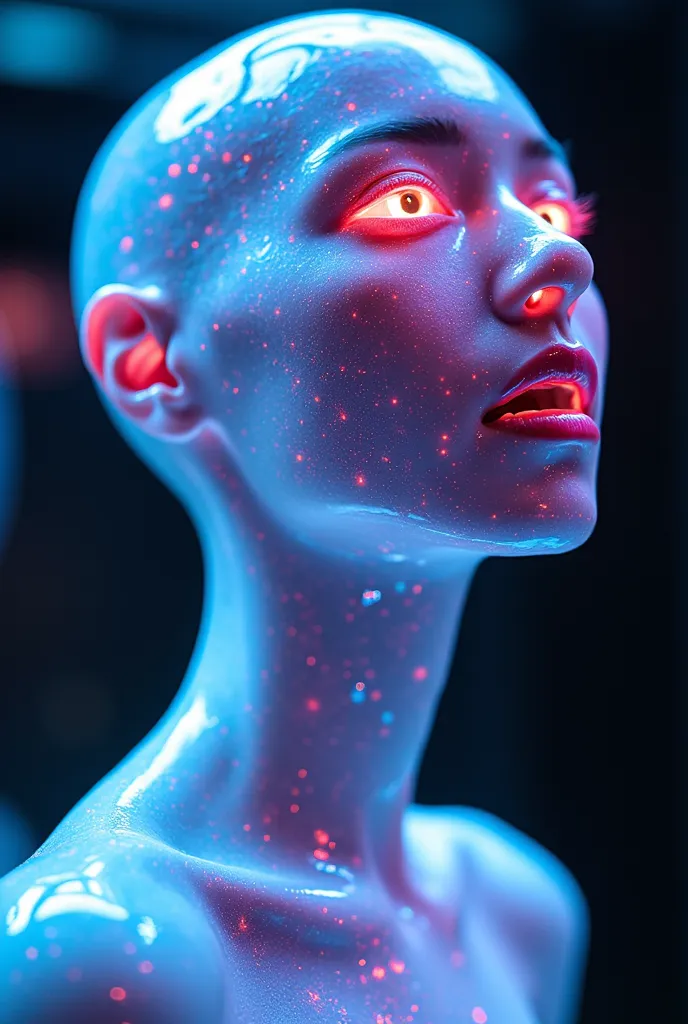 (best quality, masterpiece, ultra detail), perfect face, hyper realistic pink slime alien girl, its shape has been transformed into that of a beautiful woman, liquid transforms into a female figure, organic skin, artful bioluminescence vivid galaxy highly,...