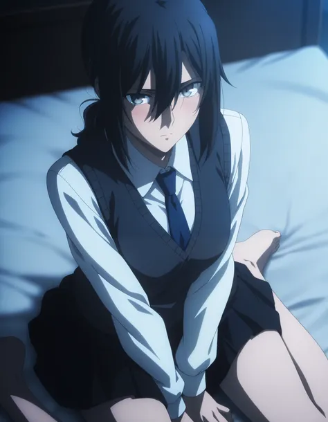 masterpiece, best quality, amazing quality, highres, absurdres, very aesthetic, high resolution, ultra detailed, perfect details, midnight, , upper body, indoors, ufotable style, ((blue hour)), (from above),
1girl, solo, ufotable style, anime style, (...