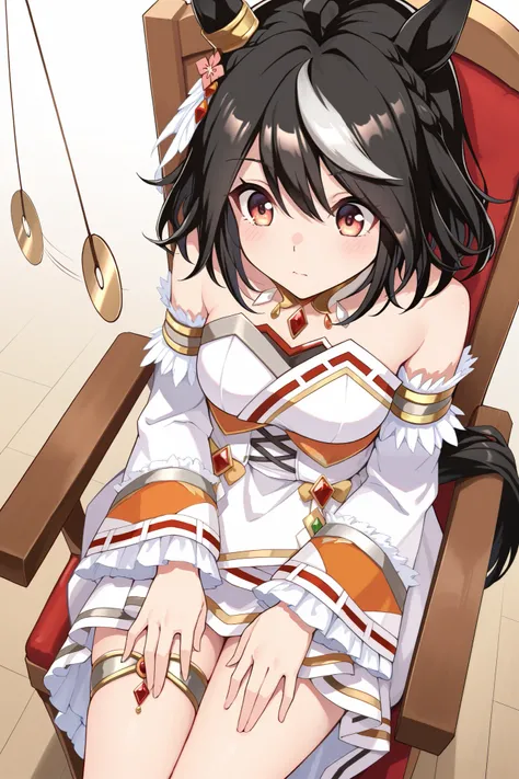 (masterpiece, ultra high definition, 16k, RAW photo, intricate), (sharp focus, crisp details), (rich colors, vibrant details), noise reduction, 1girl , ((Kitasan Black \( Uma Musume\)), (One Pendulum , Swinging pendulum, Pendulum before her eyes:1.9), si...