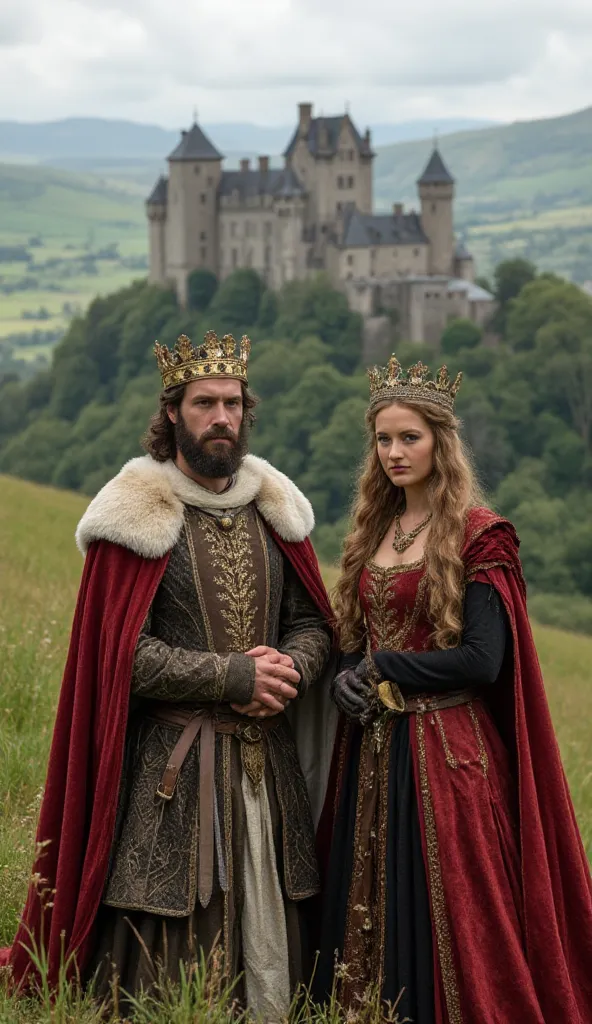 **Europe:**  
   - King and Queen in medieval or Renaissance-style royal garments, with crowns and capes.  
   - Background: A majestic castle surrounded by rolling green hills.  
   - Symbolism: Evokes history, chivalry, and grandeur.