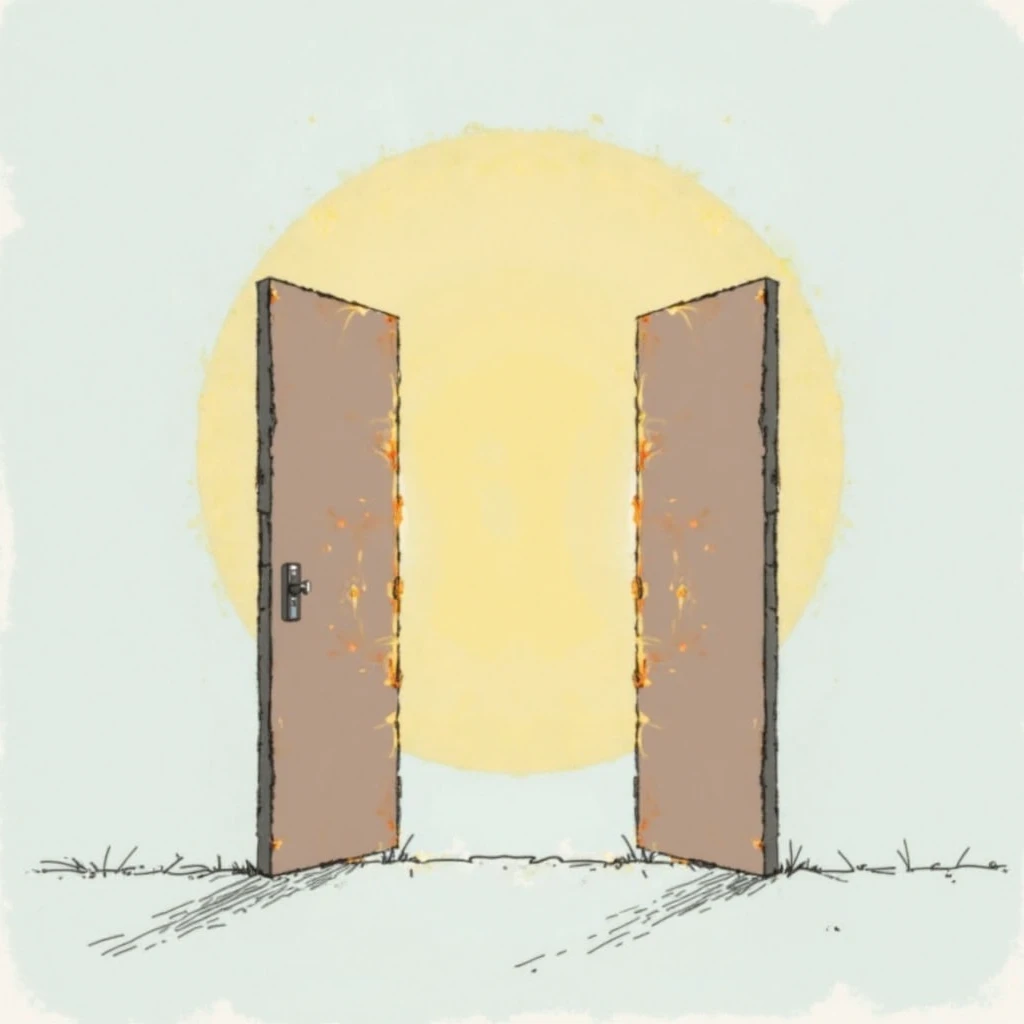  image: A stylized image of two open doors, behind which the sun rises, presented as a simple circle.
colors: A light yellow or orange circle of the sun on a pale blue or light gray background. Doors — brown or gray.
meaning: Emphasizes the possibility of ...