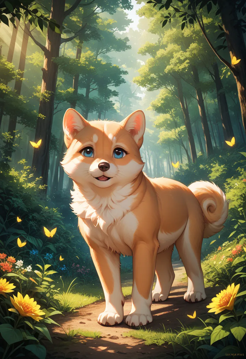 It feels like a Shiba Inu character in the forest and is cute,puppy、Scalpel、