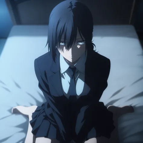 masterpiece, best quality, amazing quality, highres, absurdres, very aesthetic, high resolution, ultra detailed, perfect details, midnight,  , upper body, indoors, ufotable style,  ((blue hour)), (from above),
 
1girl, solo, ufotable style, anime style,  (...