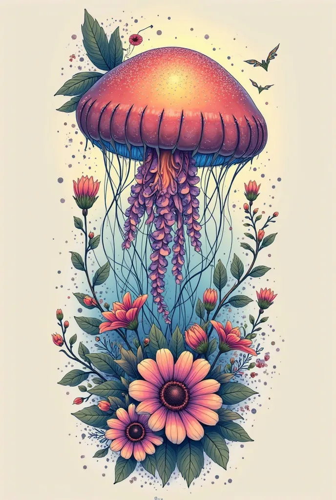 Jellyfish tattoo with flowers