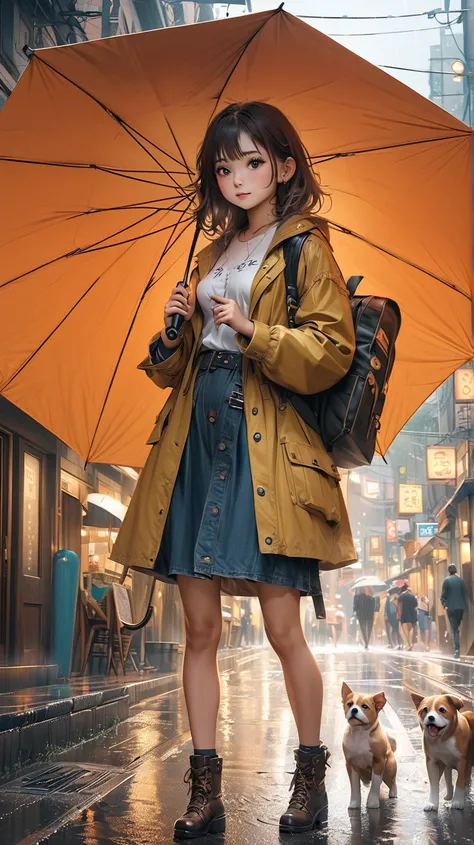 ((Masterpiece, best quality, highest quality, high resolution, photorealistic, raw photo, extremely detailed CG integrated 8k wallpaper))

Beautiful illustration, a cute girl is holding an umbrella in the rain, waiting for the rain to stop with a puppy