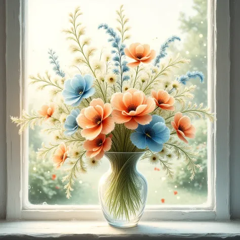 

Poppies and freesias
DALL-E 3

5 Commentsfor Settings
Joanna 7Joanna 7
Text prompts
" Nagyon subtle an részletezett, subtle , very washed out,  whimsical  akvarell festési stílusban, with lots of glitter splashes,  beautiful, A crystal vase filled with s...