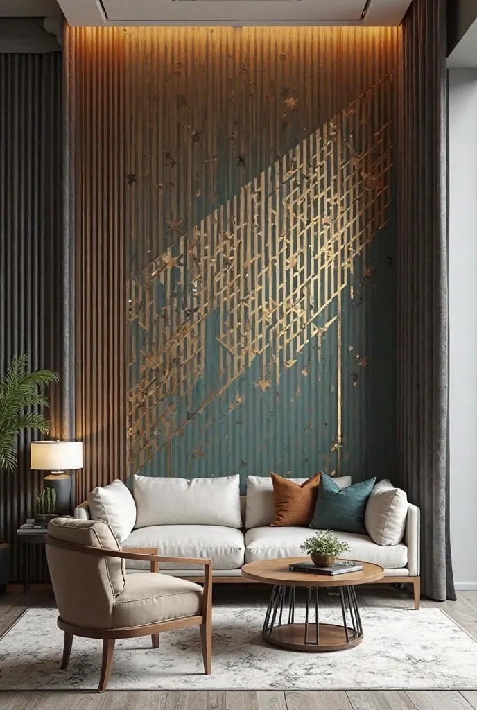 add a accent wall that has geometric shape like art deco style