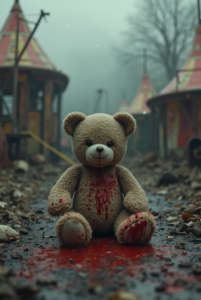 A  with bloody teddy bear in a circus