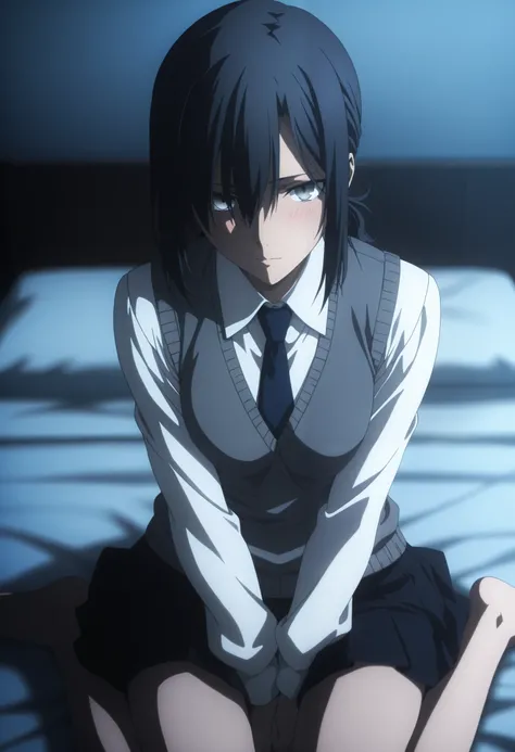 masterpiece, best quality, amazing quality, highres, absurdres, very aesthetic, high resolution, ultra detailed, perfect details, midnight, , upper body, indoors, ufotable style, ((blue hour)), (from above),
1girl, solo, ufotable style, anime style, (...