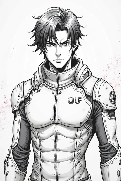 Illustration Prompt:
	 • Character : Commander Jake.
	• Style: Classic black and white manga, defined lines and use of patterns for shading (screen tones)  Code of Ethics .
	• Physical Description:
	 • Short hair ,  slightly messy , with locks that fall on...