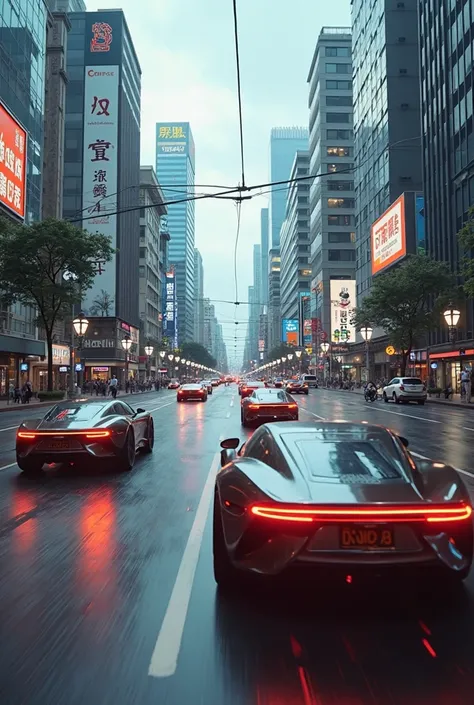 cars are driving along busy city streets with billboards on the sides, Sao Paulo in 2 0 7 0, Tokyo. Future and clean, charging through the city, Street, city, future ,  by Kurt Roche , cyberpunk ads, 6kg , 6k, Future Street,  dimensions in the future city ...