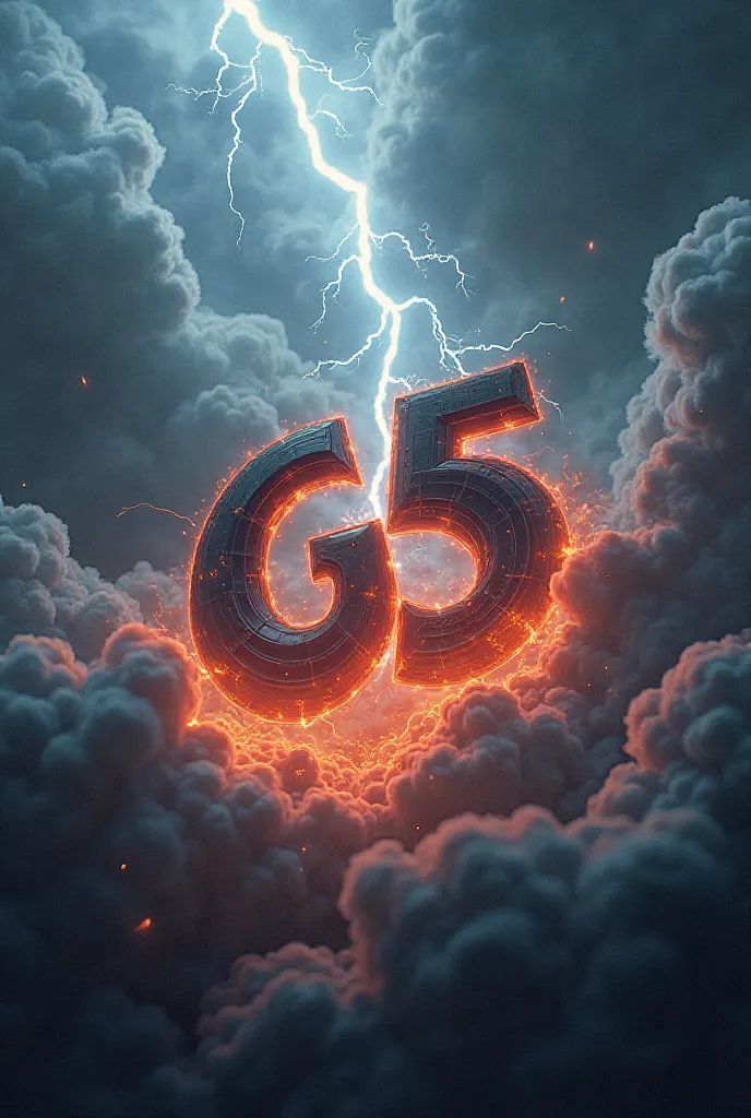 The G5 logo in a cloud mixed with fire and thunder