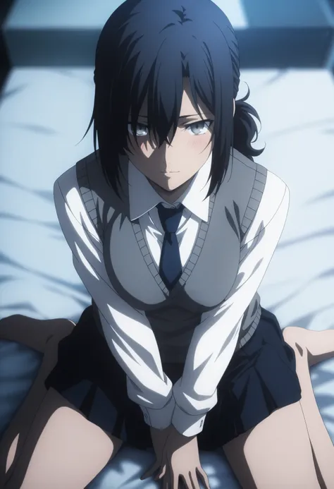 masterpiece, best quality, amazing quality, highres, absurdres, very aesthetic, high resolution, ultra detailed, perfect details, midnight, , upper body, indoors, ufotable style, ((blue hour)), (from above),
1girl, solo, ufotable style, anime style, (...