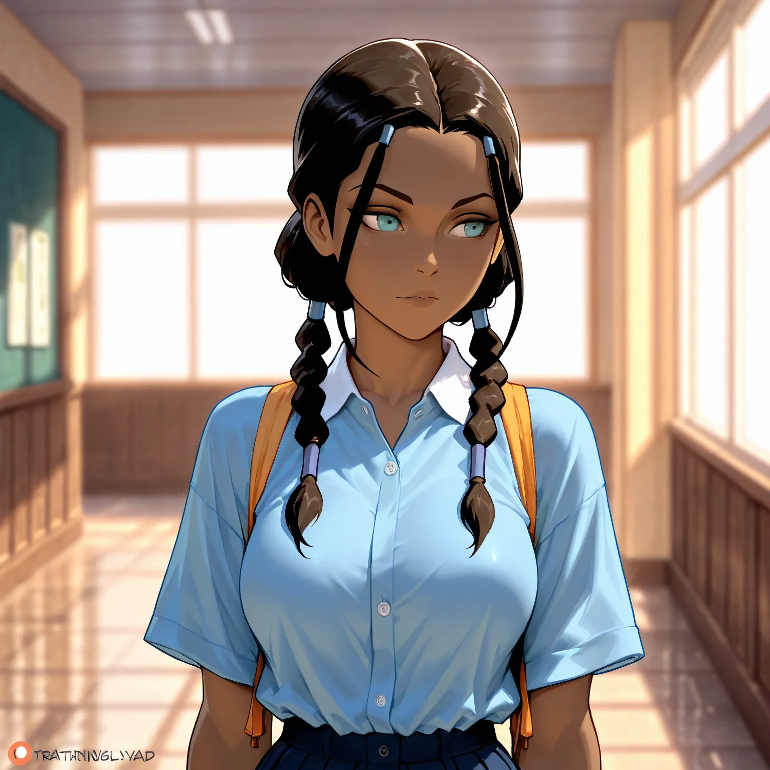 Stunningly attractive woman, Katara, Avatar: The Last Airbender, High Resolution, Masterpiece, glistening, impeccable physical shape, casual clothing, different hairstyles, different clothing, different clothing styles, different clothing, Solo, 1girl, sch...