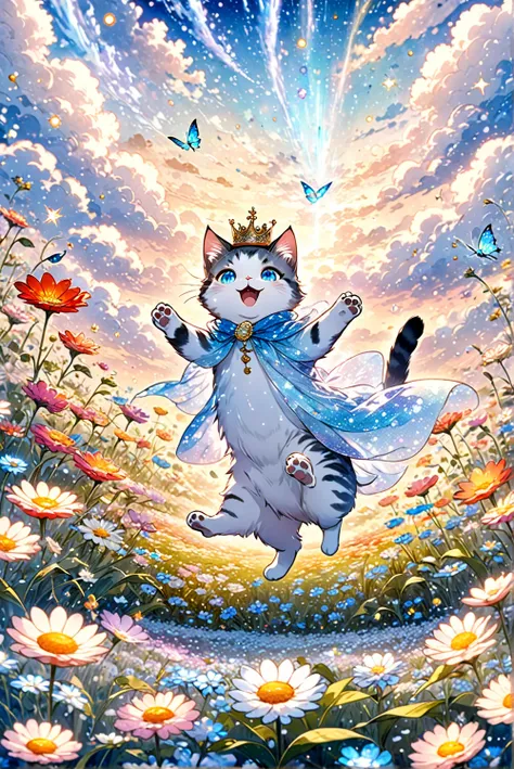 animation,cute ((playing cat)),dancing,raise your hand,jump,open your mouth,indoor,masterpiece,best quality,fluffy cat,hey,cute,,flower field fun,happy,,fashionable scenery,sparkling effect,celebration,anatomically correct,good luck,cutest cat,cute cat,fan...