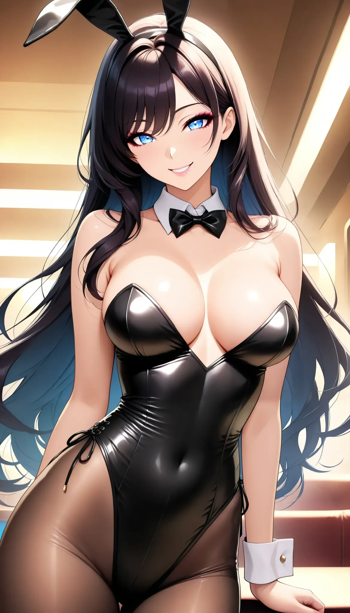 sexy woman, FASHION MODEL BODY TYPE, (smile,  laugh),  sexy bunnyガール, playboy bunny costume, Rabbit ear headband ,  beautiful eyes, beautiful lips, Very Detailed目と顔, long lashes, A clean décolletage, ( sexy bunny:1.3, Sexy Poses), Obscene Lighting Effects,...