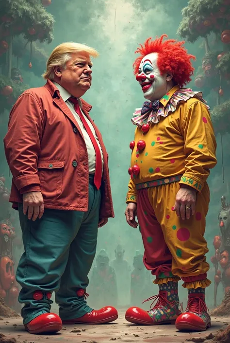 Trump and JD Vance as fools in clown costume