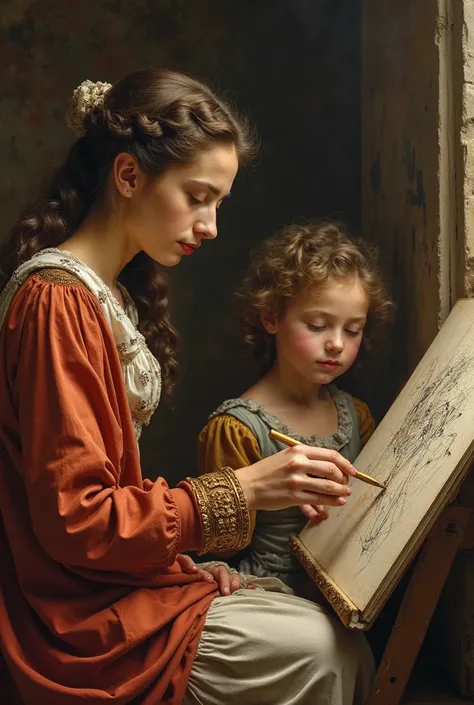 Flashback to the life of Artemisia. His father, Orazio Gentileschi, is shown teaching him to paint. At your side, the girl Artemisia is amazed at her father's traces. With a dialogue box in which their father says: Women are not just muses. We can also be ...