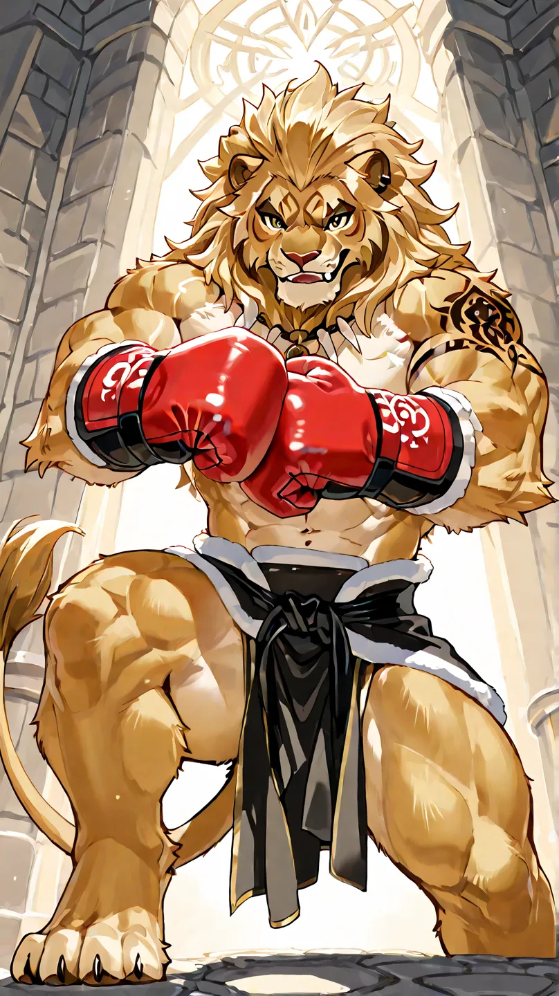 lion Dumma showing "tattoos". I use quotation marks because I guess fur can't be tattooed in a traditional way, wring borne boxing glove