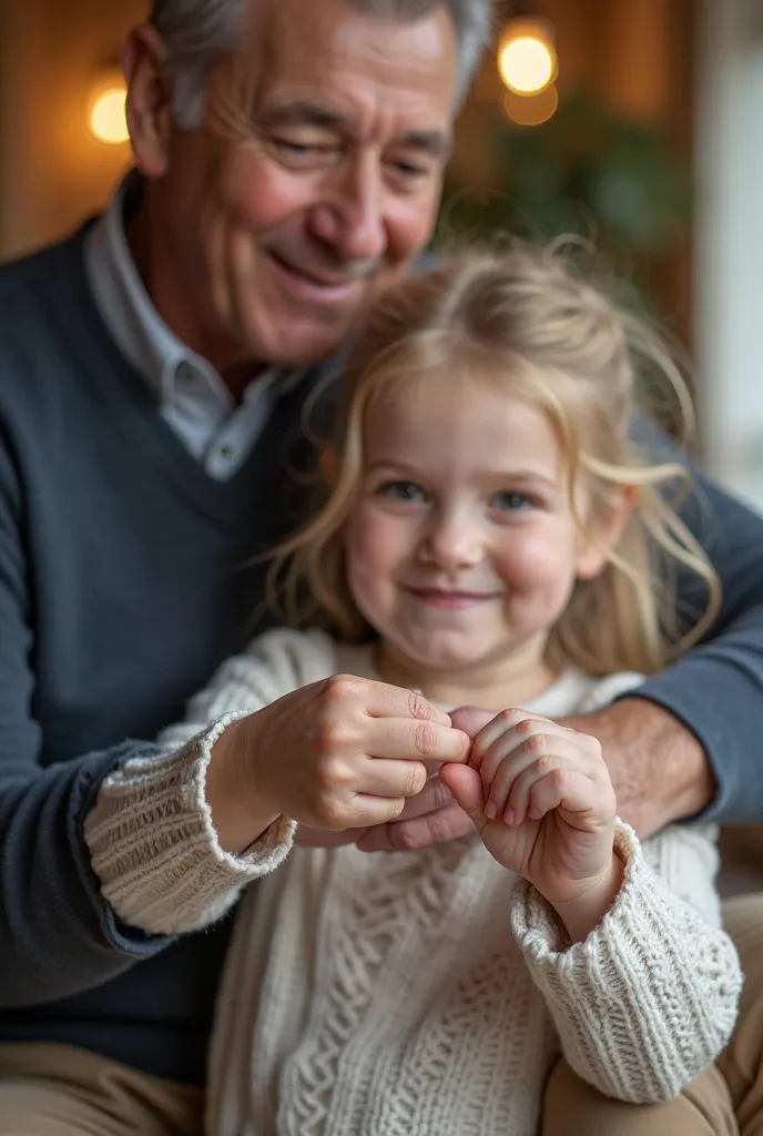 Uncle and niece braid their hands