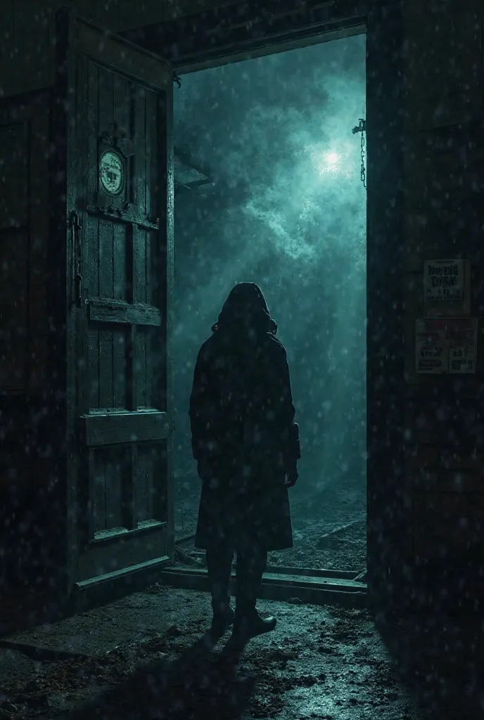 A ghostly whisper emerges as the railway guard opens the black train door. Cold air rushes out, and eerie shadows seem to move inside.*  